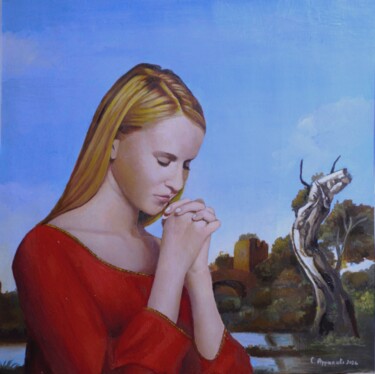 Painting titled "Preghiera" by Claudio Apparuti, Original Artwork, Oil
