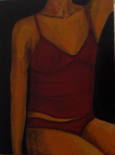 Peinture intitulée "la femme en rouge" par Pascaline Lambrecht, Œuvre d'art originale