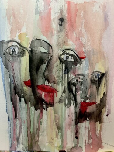 Painting titled "Visages" by Pascal 5, Original Artwork, Watercolor