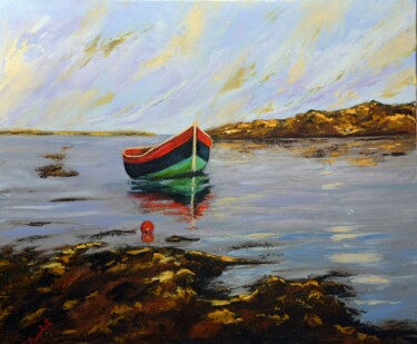Painting titled "Une barque" by Pascal Baudot, Original Artwork, Oil