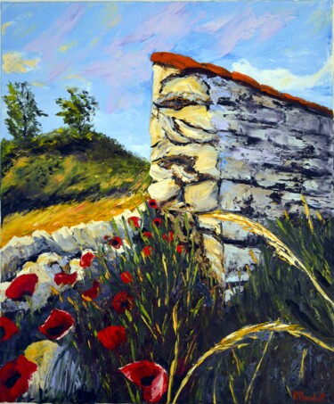 Painting titled "Un coin de campagne" by Pascal Baudot, Original Artwork, Oil Mounted on Wood Stretcher frame