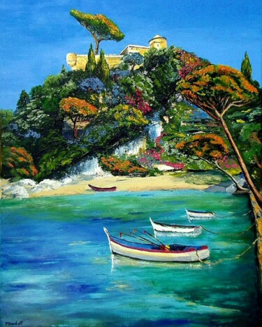 Painting titled "Portofino" by Pascal Baudot, Original Artwork, Oil Mounted on Wood Stretcher frame