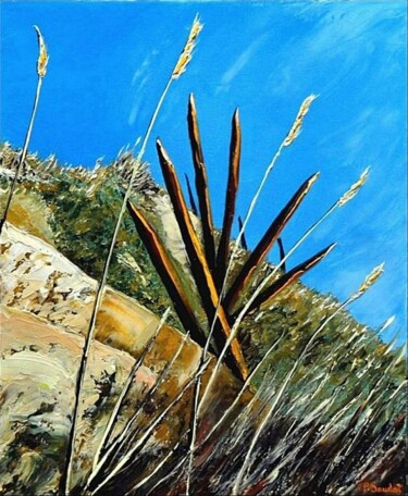 Painting titled "Piquets sur dune" by Pascal Baudot, Original Artwork, Oil Mounted on Wood Stretcher frame