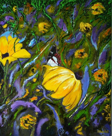 Картина под названием "Parmi les fleurs" - Pascal Baudot, Подлинное произведение искусства, Масло Установлен на Деревянная р…