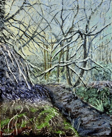 Peinture intitulée "Les bois d'hiver" par Pascal Baudot, Œuvre d'art originale, Huile Monté sur Châssis en bois