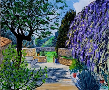 Painting titled "Au jardin" by Pascal Baudot, Original Artwork, Oil Mounted on Wood Stretcher frame