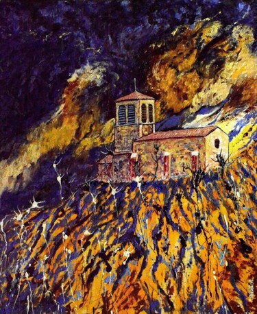 Картина под названием "Chapelle Saint Vinc…" - Pascal Baudot, Подлинное произведение искусства, Масло Установлен на Деревянн…