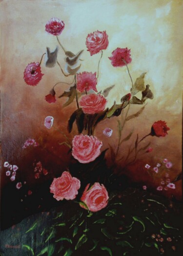 Painting titled "Le bouquet" by Pascal Baudot, Original Artwork, Oil Mounted on Wood Stretcher frame