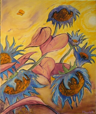 Peinture intitulée "les tournesols bleus" par Pascal Baudot, Œuvre d'art originale