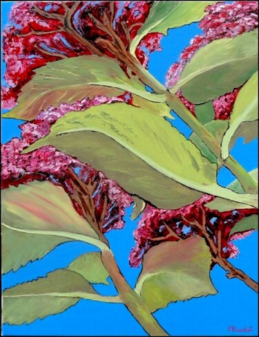 Peinture intitulée "Hortensias sur ciel" par Pascal Baudot, Œuvre d'art originale, Huile
