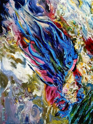 Peinture intitulée "Algue bleue dans le…" par Pascal Baudot, Œuvre d'art originale, Huile