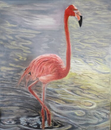 Painting titled "Flamand rose" by Pascal Bourgouin, Original Artwork, Oil