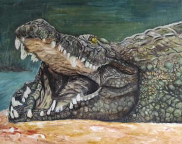 Pintura intitulada "Le crocodile" por Pascal Bourgouin, Obras de arte originais, Óleo