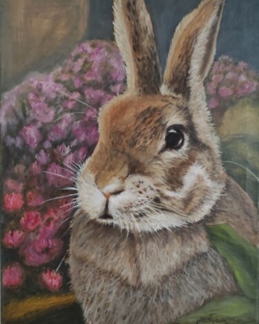 Painting titled "Un petit lapin" by Pascal Bourgouin, Original Artwork, Oil