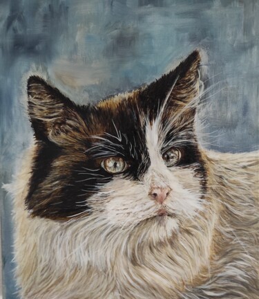 Painting titled "Le chat" by Pascal Bourgouin, Original Artwork, Oil