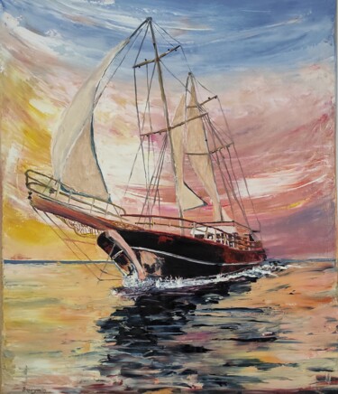 Peinture intitulée "Le voilier" par Pascal Bourgouin, Œuvre d'art originale, Huile