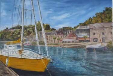 Pintura intitulada "halte au port" por Pascal Bourgouin, Obras de arte originais, Óleo