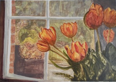 Painting titled "Tulipes" by Pascal Bourgouin, Original Artwork, Oil