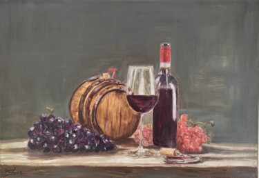 Painting titled "Plaisirs du vin" by Pascal Bourgouin, Original Artwork, Oil
