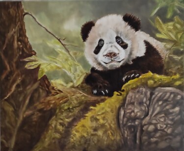 Malerei mit dem Titel "coucou panda" von Pascal Bourgouin, Original-Kunstwerk, Öl