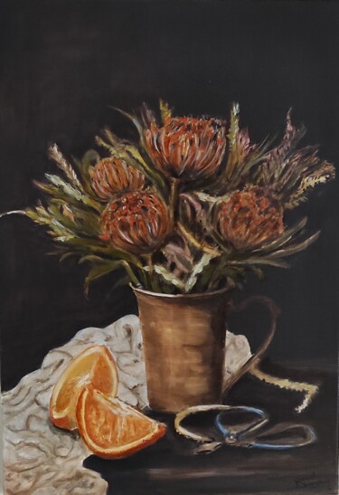 Painting titled "bouquet orange" by Pascal Bourgouin, Original Artwork, Oil
