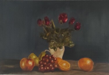 Painting titled "Fruits de saison" by Pascal Bourgouin, Original Artwork, Oil Mounted on Wood Stretcher frame