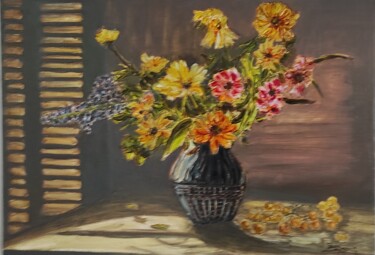 Painting titled "Eclat de fleurs" by Pascal Bourgouin, Original Artwork, Oil Mounted on Wood Stretcher frame