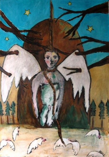 Painting titled "l'Ange bléssé" by Pascal Briba, Original Artwork, Acrylic