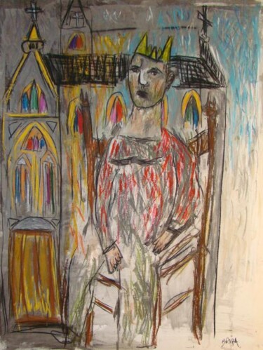 Painting titled "l'église de l'ateli…" by Pascal Briba, Original Artwork, Acrylic