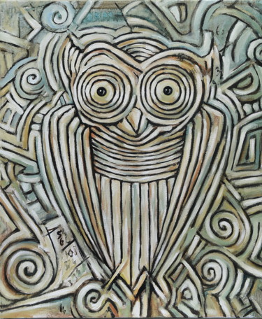 Painting titled "Hibou" by Pascal Buffard, Original Artwork