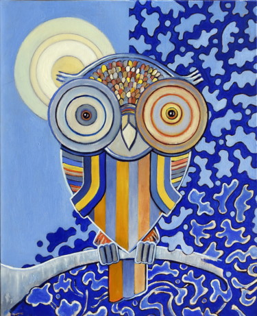 Schilderij getiteld "hibou" door Pascal Buffard, Origineel Kunstwerk