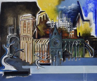 Schilderij getiteld "Notre Dame" door Pascal Buffard, Origineel Kunstwerk, Olie