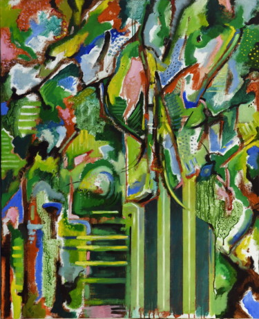 Painting titled "Jardin Tropical" by Pascal Buffard, Original Artwork, Oil