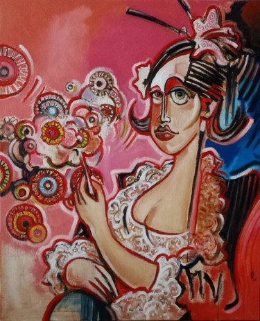 Painting titled "Flaminco rose" by Pascal Buffard, Original Artwork, Oil
