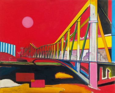 Malerei mit dem Titel "Pont aux câbles" von Pascal Buffard, Original-Kunstwerk, Öl