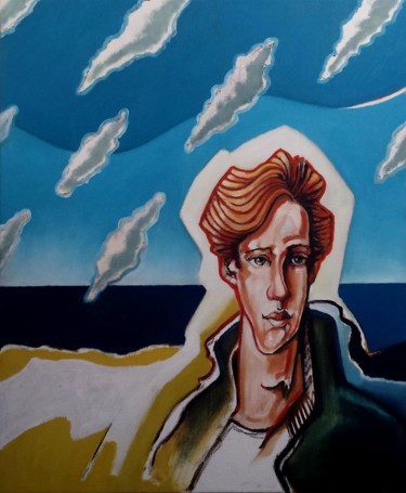 Painting titled "Jeune homme à la mer" by Pascal Buffard, Original Artwork, Oil