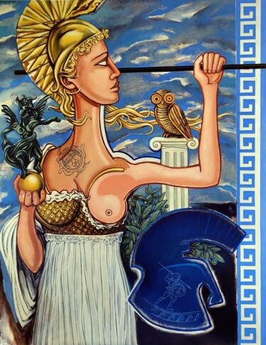 Painting titled "Athena" by Pascal Buffard, Original Artwork, Oil Mounted on Wood Stretcher frame