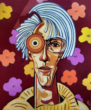 Painting titled "Andy" by Pascal Buffard, Original Artwork, Oil Mounted on Wood Stretcher frame