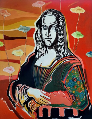 Painting titled "Mona 70's" by Pascal Buffard, Original Artwork, Oil Mounted on Wood Stretcher frame