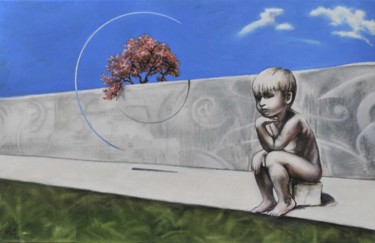 Schilderij getiteld "le mur" door Pascal Buffard, Origineel Kunstwerk, Olie