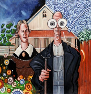 Painting titled "american-gothic bis" by Pascal Buffard, Original Artwork, Oil
