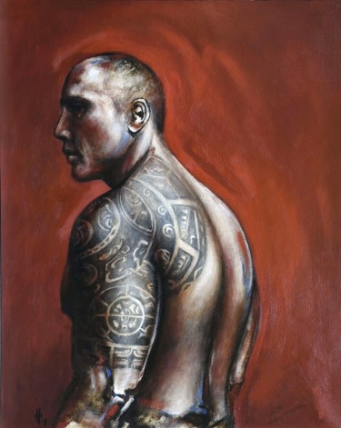 Schilderij getiteld "Tatoo" door Pascal Buffard, Origineel Kunstwerk