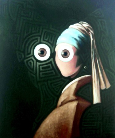 Malerei mit dem Titel "La fille à la perle" von Pascal Buffard, Original-Kunstwerk, Öl