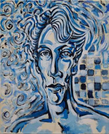 Painting titled "Blue Man" by Pascal Buffard, Original Artwork, Oil