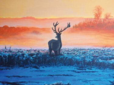 Peinture intitulée "Le cerf à l'aube" par Pascal Carro (PKRO), Œuvre d'art originale, Acrylique