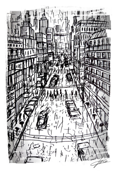 Рисунок под названием "Megatown" - Pascal Carro (PKRO), Подлинное произведение искусства, Гелевая ручка