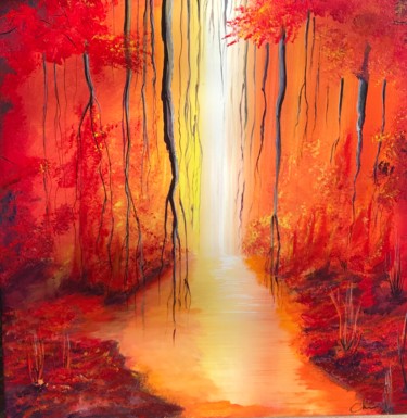 Peinture intitulée "la clairiere rouge" par Pascal Chaduiron (Cha), Œuvre d'art originale, Acrylique