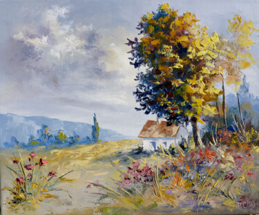 Painting titled "au detour du chemin" by Pascal Clus, Original Artwork, Oil