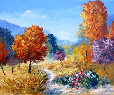 Peinture intitulée "automne en montagne" par Pascal Clus, Œuvre d'art originale, Huile