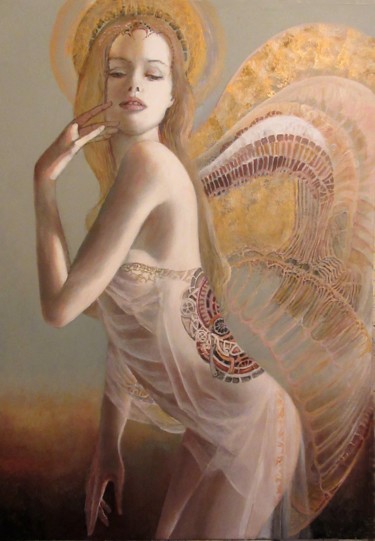 Painting titled "Angelle" by Pascal Dugourd, Original Artwork, Oil Mounted on Wood Stretcher frame